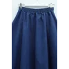 Yan Cepli Beli Lastikli Kot Etek  -İndigo