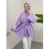 Yarım Düğmeli Beli Bağlamalı Yanı Fermuarlı Tunik -Lila