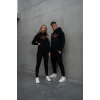Yılbaşı Merry Christmas Baskılı Oversize Kapüşonlu Sweatshirt Hoodie - Siyah