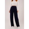Yüksek Bel Bol Paça Krep Lacivert Pantolon