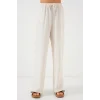 Yüksek Bel Bol Paça Pantolon - Krem