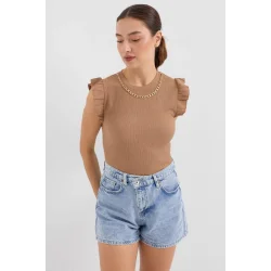 0430 Örme Bluz - Camel