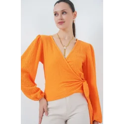 0441 Anvelop Örme Bluz - Turuncu