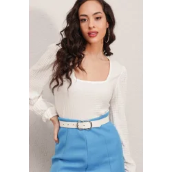 0442 Uzun Kollu Bluz - Beyaz