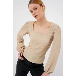 0442 Uzun Kollu Bluz - Bisküvi