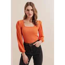 0442 Uzun Kollu Bluz - Turuncu