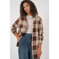 0710 Kapüşonlu Oversize Gömlek - C. Kahverengi