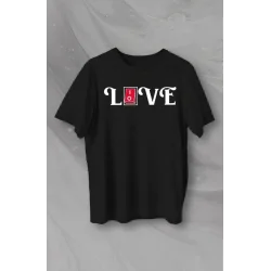 14 Şubat Sevgililer Günü Love Baskılı Oversize Bisiklet Yaka T-shirt - Siyah