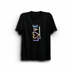 14 Şubat Sevgililer Günü Love Baskılı Oversize Bisiklet Yaka T-shirt - Siyah