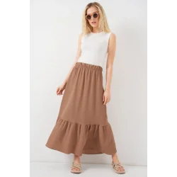 1886 Uzun Örme Etek - Camel