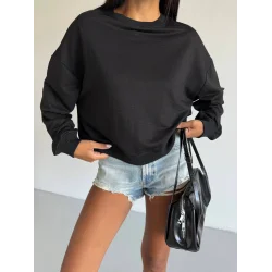 2 iplik bisiklet yaka sweat siyah f2339