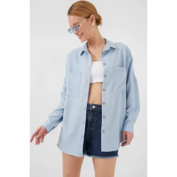 20126 Oversize Keten Gömlek - Mavi