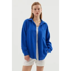 20153 Tek Cepli Oversize Keten Gömlek - C.Saks