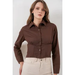 20231 Slim Fit Poplin Gömlek - Kahverengi