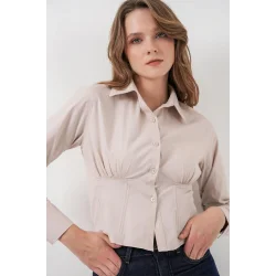 20231 Slim Fit Poplin Gömlek - Krem