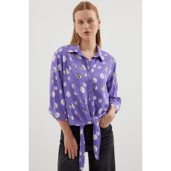 20243 Önü Bağlamalı Desenli Gömlek - Lila