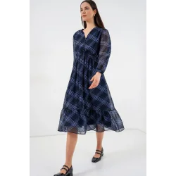 2137 Desenli Şifon Elbise - A.Mavi