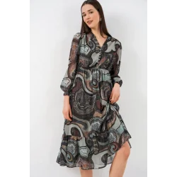 2137 Desenli Şifon Elbise - C. Çağla