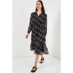 2137 Desenli Şifon Elbise - Siyah1