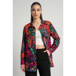 3721 Grafik Desenli Gömlek - Fuşya