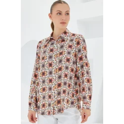 3721 Grafik Desenli Gömlek - Turuncu