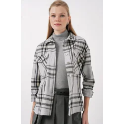 3854 Ekose Desen Çift Cepli Gömlek - A.Gri