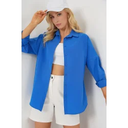 3900 Oversize Uzun Basic Gömlek - B.Mavi