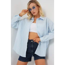 3900 Oversize Uzun Basic Gömlek - C.Mavi