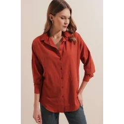 3900 Oversize Uzun Basic Gömlek - Kiremit