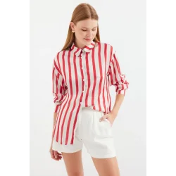 3964 Hafif Dökümlü Saten Gömlek - A.Kırmızı