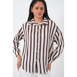 3964 Hafif Dökümlü Saten Gömlek - M. Kahverengi