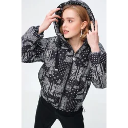 5125 Desenli Şişme Mont - Siyah - Beyaz 1