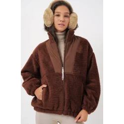 5194 Peluş Mont Ceket - Kahverengi