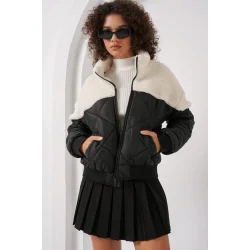 5195 Kapitone Şişme Mont - Ekru