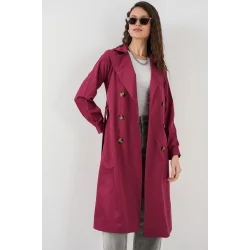 5853 Kruvaze Yaka Trençkot - Bordo