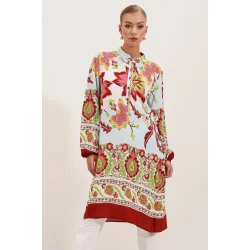 5903 Desenli Viskon Elbise - Bordo