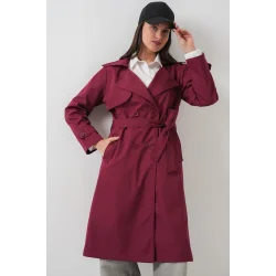 5918 Kruvaze Yaka Trençkot - Bordo