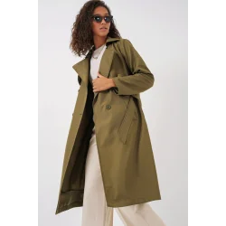 5918 Kruvaze Yaka Trençkot - Haki