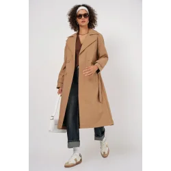 5936 Kruvaze Yaka Trençkot - Bisküvi