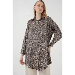 5944 Desenli Uzun Gömlek Tunik - C. Kahverengi