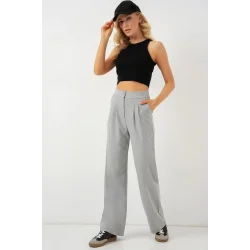 6638 Yüksek Bel Palazzo Pantolon - A.Gri