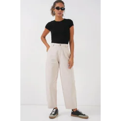 6703 Yüksek Bel Kot Pantolon - Ekru