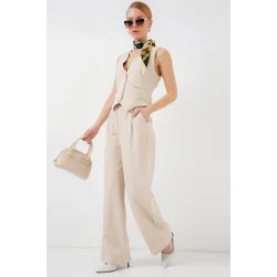 6709 Yelek Pantolon İkili Takım - Krem