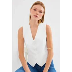 6796 Kısa Dokuma Yelek - Ekru