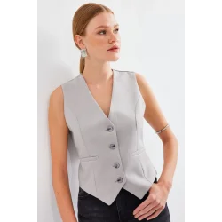 6796 Kısa Dokuma Yelek - Gri