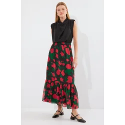 8010 Desenli Şifon Etek - F. Siyah