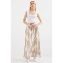 8028 Desenli Uzun Etek - Bej