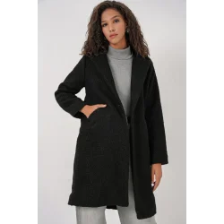 9082 Oversize Kaşe Kaban - Siyah