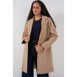 9085 Balık Sırtı Kaşe Kaban - Camel