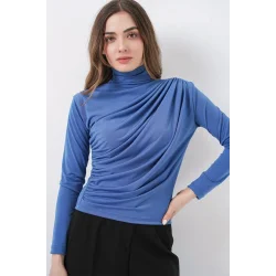 925 Büzgü Detaylı Sandy Bluz - İndigo